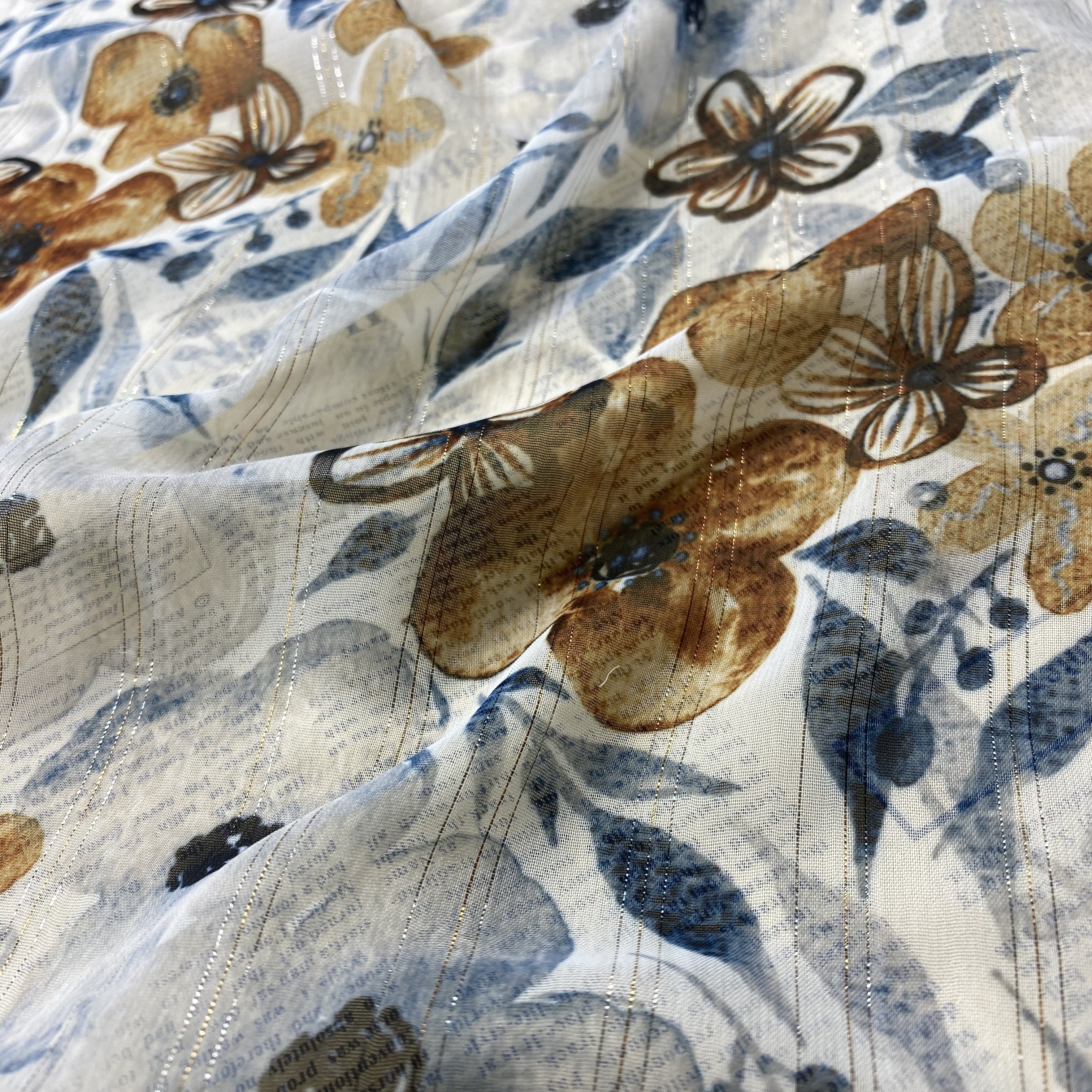 2021 new fashion woven polyester flower printing design lurex chiffon fabrics for garments