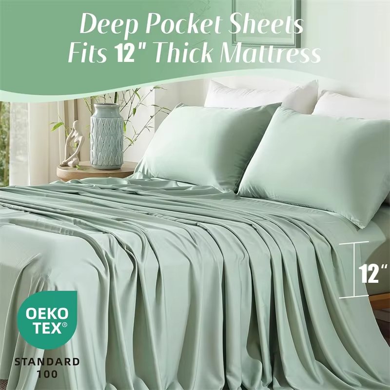 100% Organic Bamboo Bed Sheet Set 4-6 Pieces Silky Bedding Sets Hotel Luxuriously Soft Fitted Sheet Flat Sheet Pillowcase
