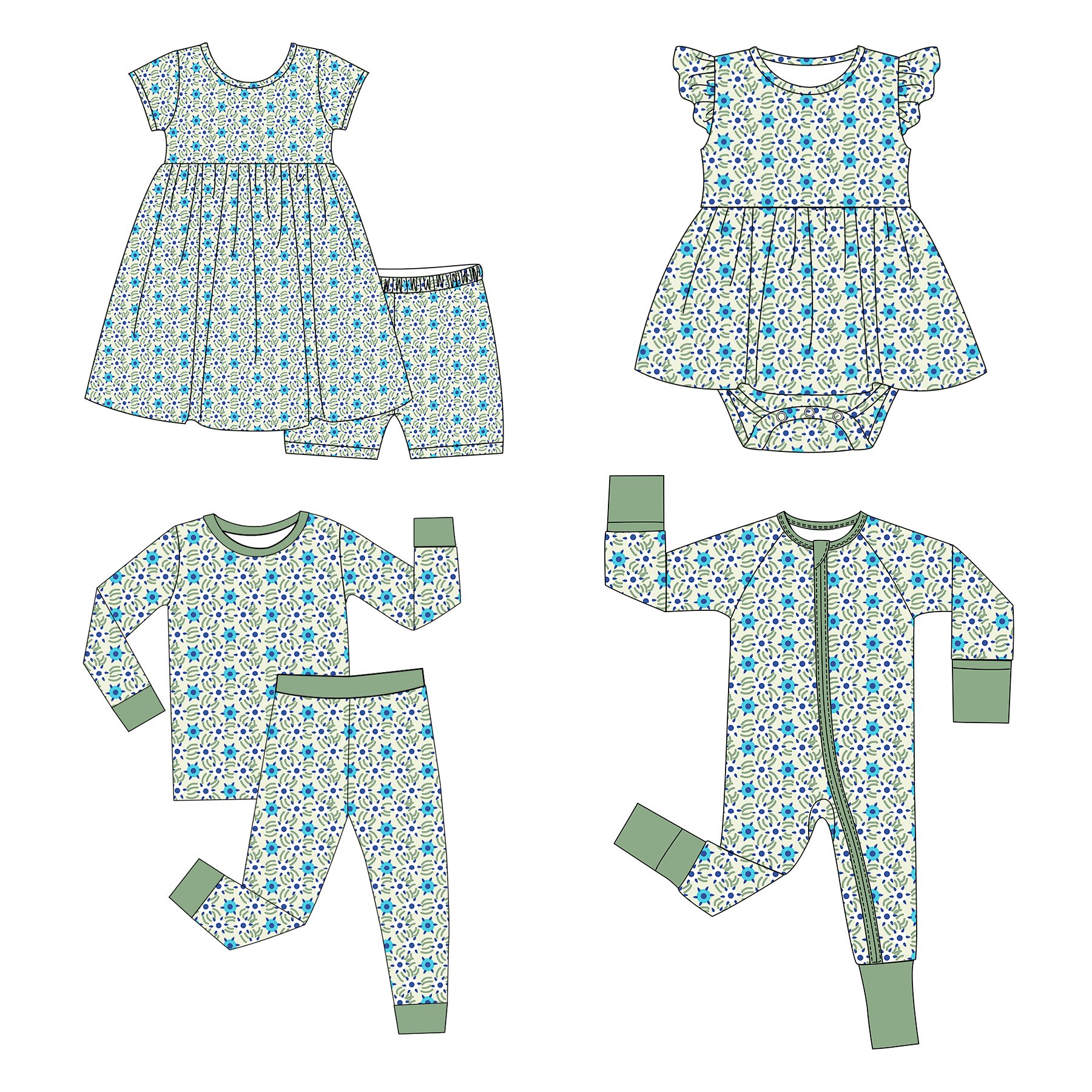 Custom Print Organic Viscose Bamboo Fabric Baby Pajamas Newborn Baby Romper Infant Toddler Girls Ruffle Zipper Sleeper Clothes