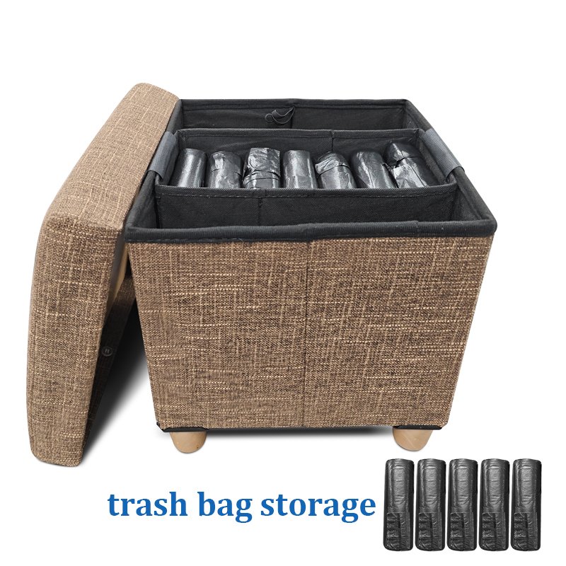 Factory Best Price 30*30*30Cm Cotton Linen Square Sofa Stool Storage Ottoman With Inner Storage Room Box And Hard Fibreboard