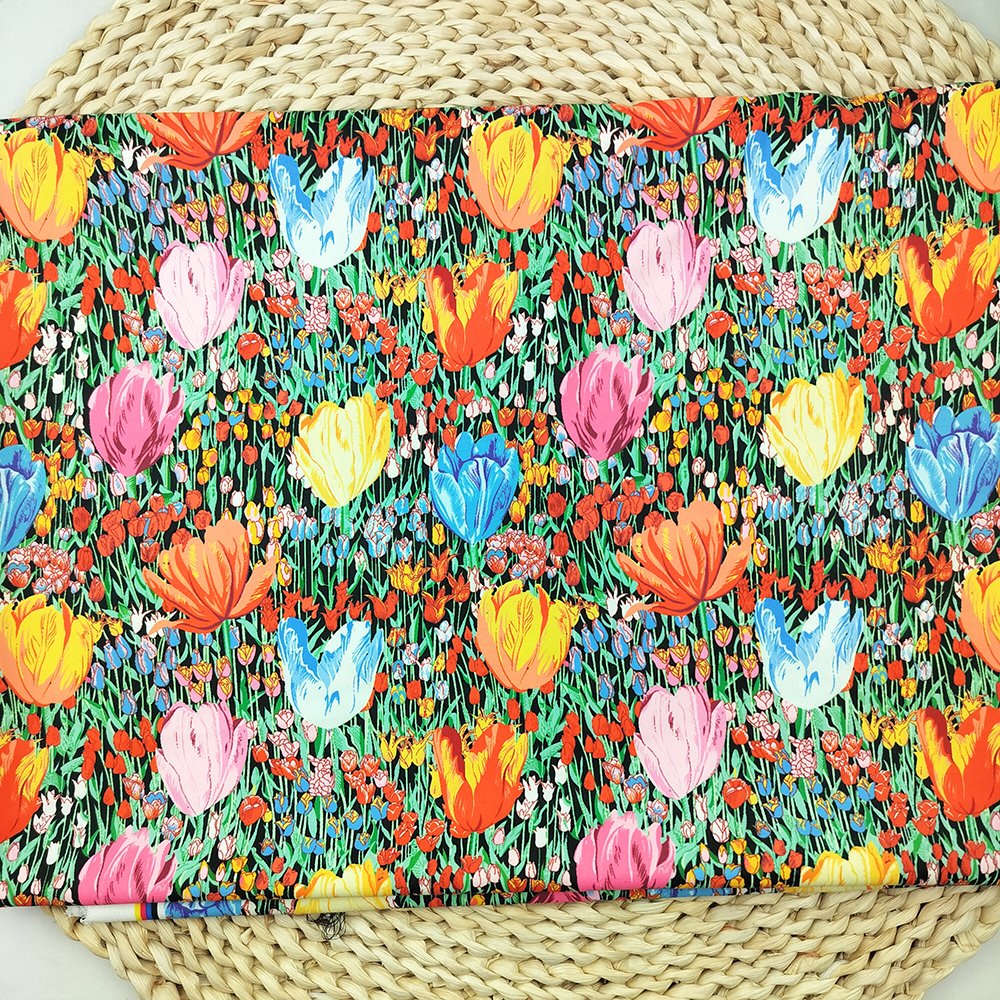 2023 New Design Wrinkle Resistant Tulip Flower 100% Polyester Fabric For Garment