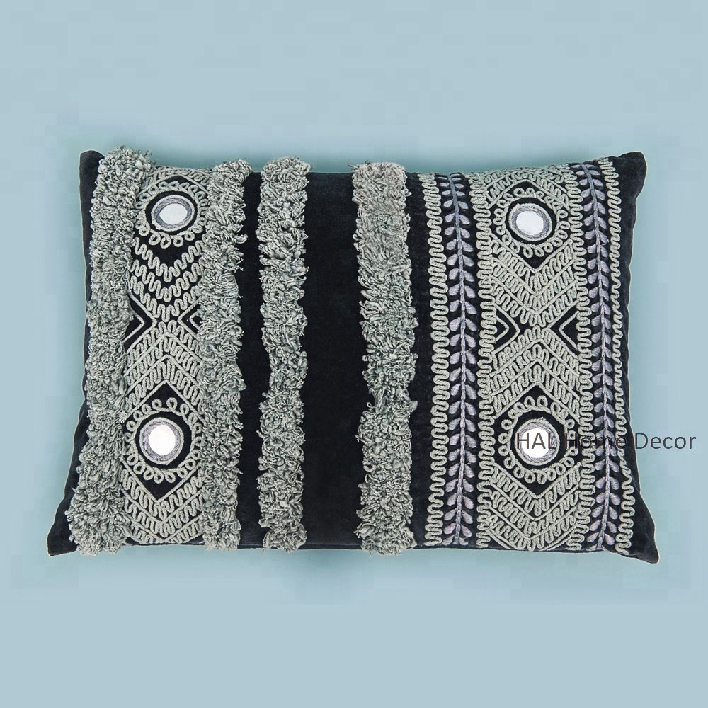Decorative Handcrafted Bohemian Cushion Black And White Designer Lumbar 35x50cm Pillow Cover fo home sofar decoration