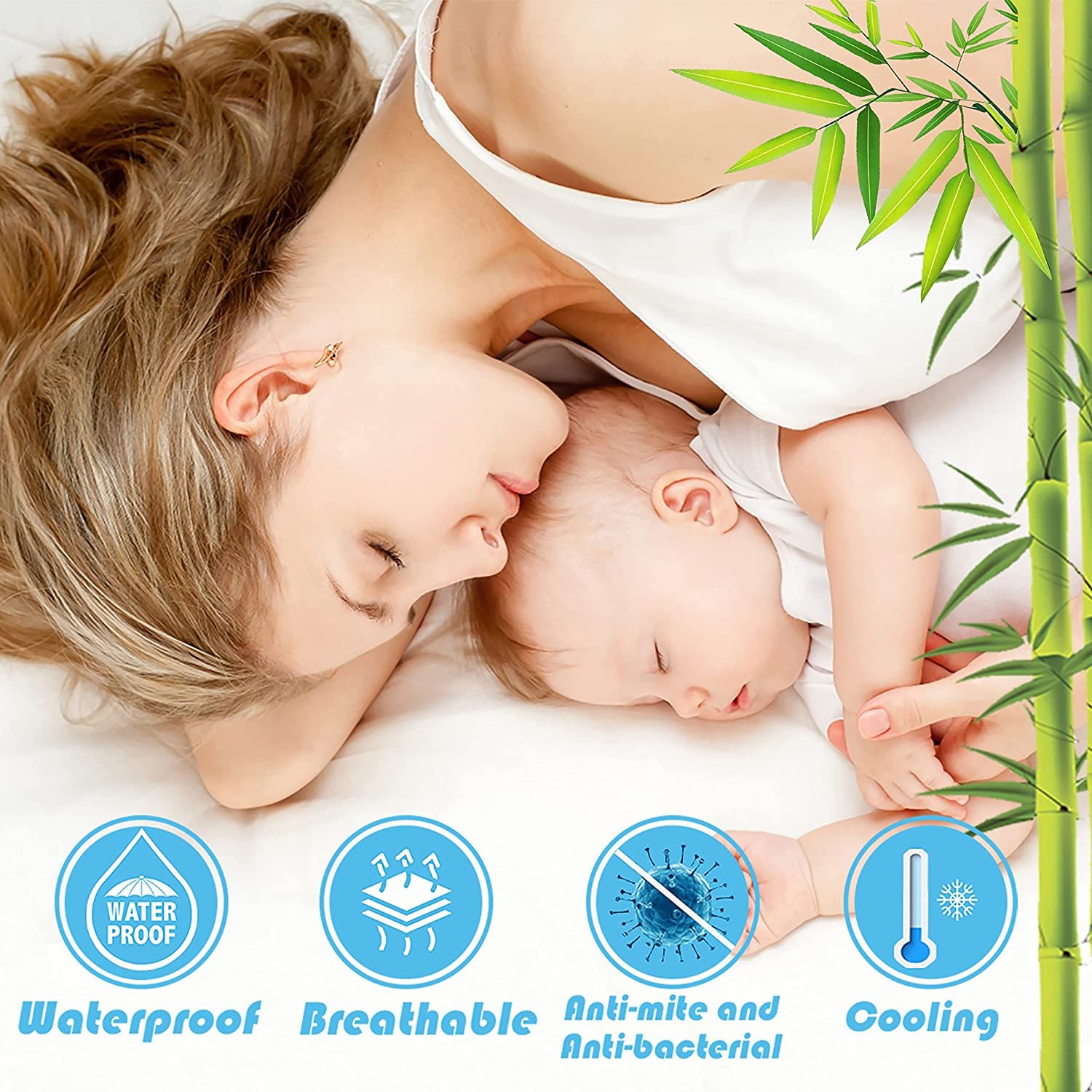 Waterproof Mattress Protector Queen Ultra Cooling Bamboo Fabric Mattress Cover Hypoallergenic Premium Knit Breathable Noiseless