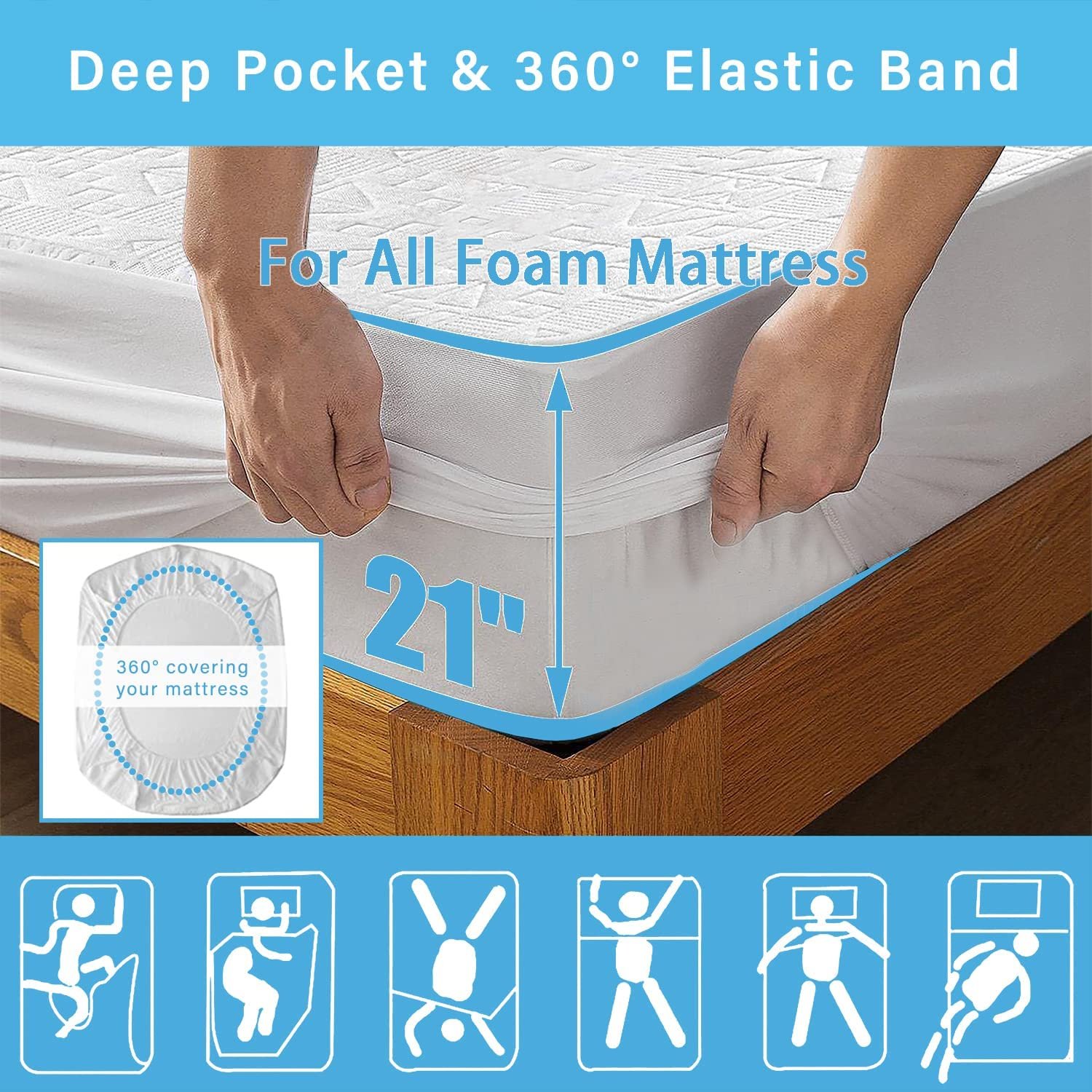 Waterproof Mattress Protector Queen Ultra Cooling Bamboo Fabric Mattress Cover Hypoallergenic Premium Knit Breathable Noiseless