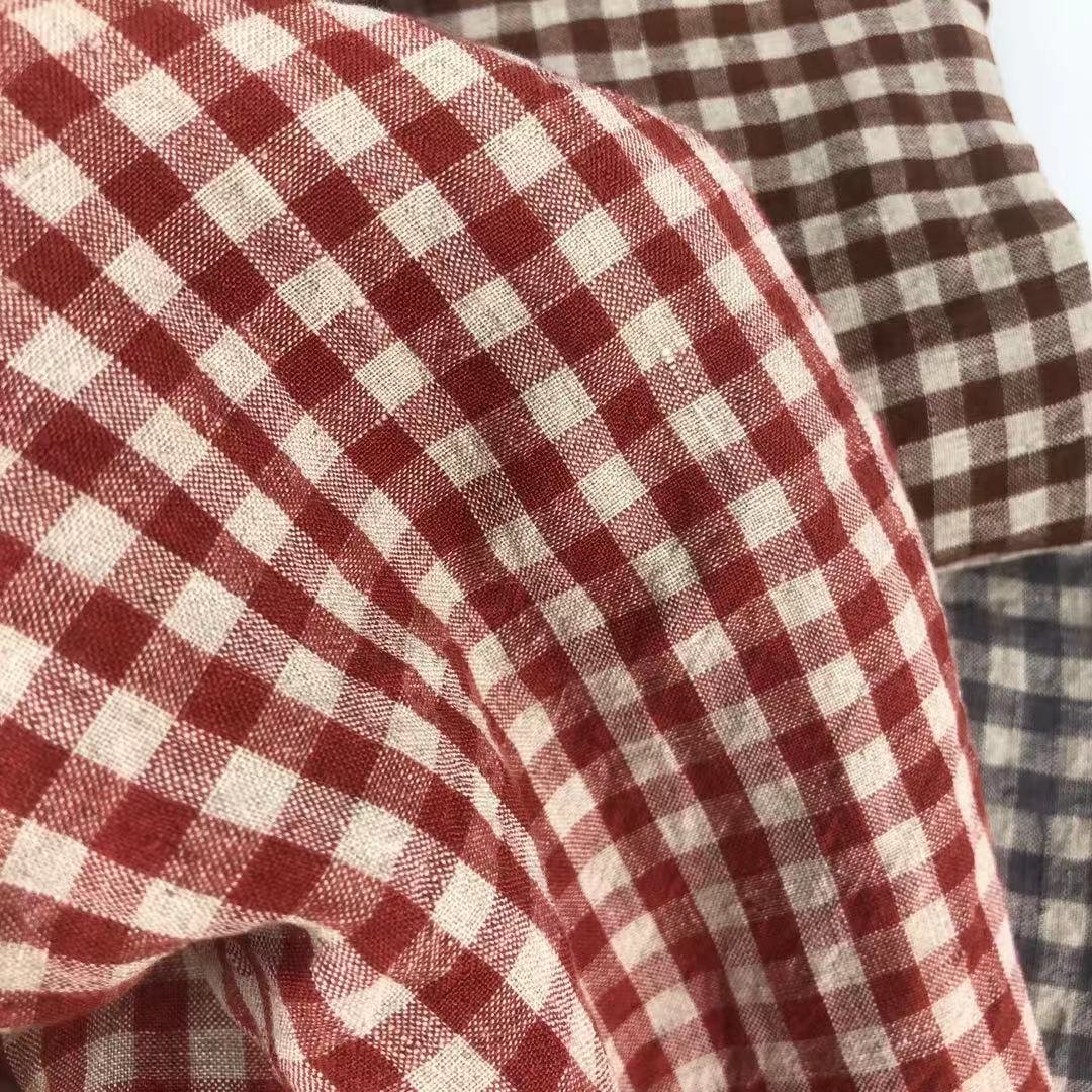 Enzymed stone washed french linen fabric for clothes yarn dyed gingham check 100% linen fabric