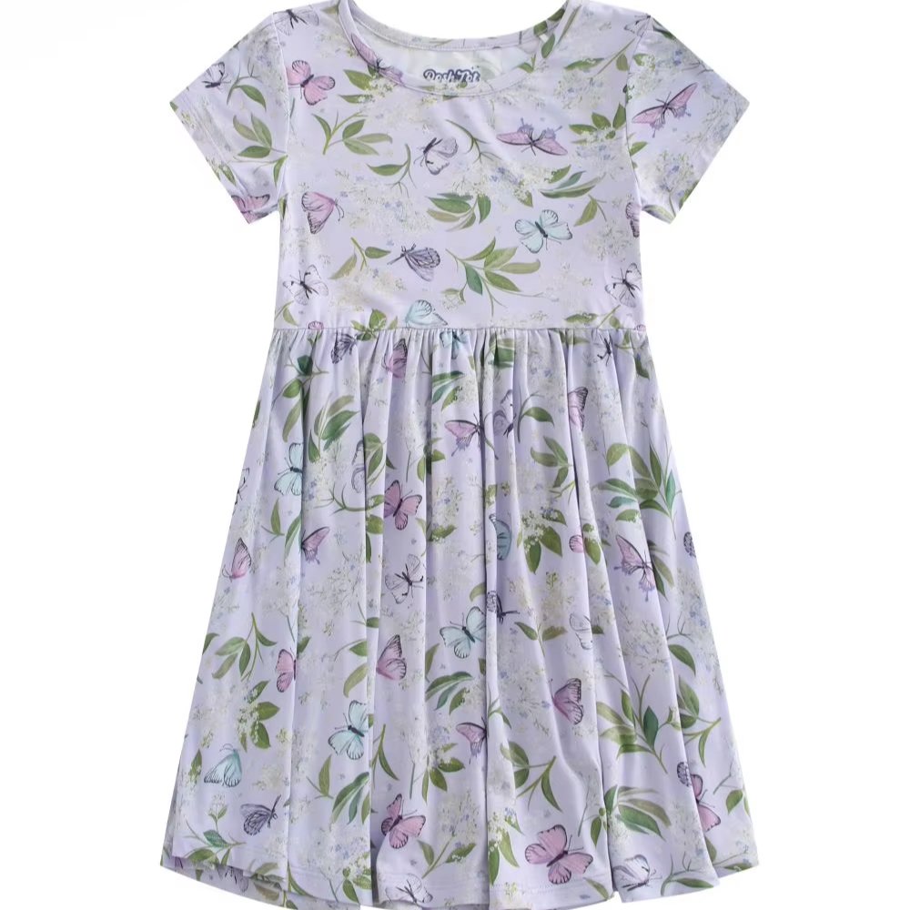 Custom Girls Summer Cotton Dress Floral Pattern Short-Sleeved Comfortable Breathable Certified OEKO Bamboo Fiber Fabric