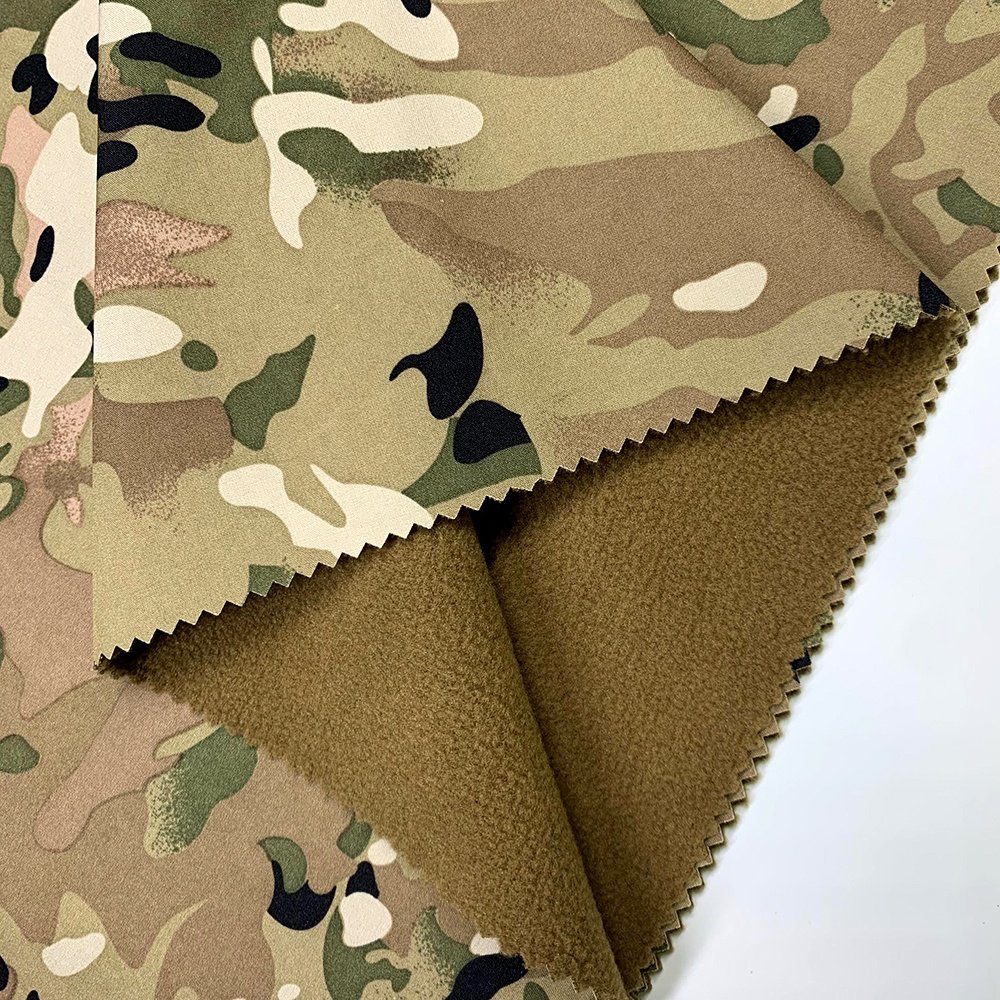 100% Polyester Soft-shell + PU membrane + Polar Fleece 3 layers woodland digital Russia Camouflage Fabric for outdoor jackets