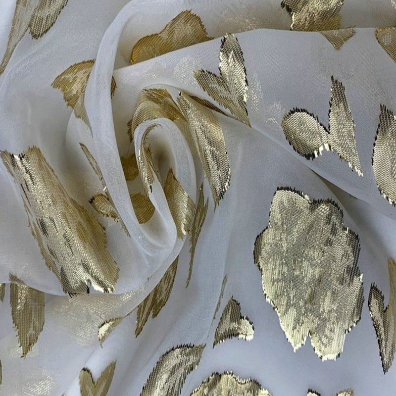 Customized Viscose Silk Velvet Fabric Chiffon Fabric 70D Gold Metallic Yarn Design 100% Polyester Fabric Jacquard Flower Woven