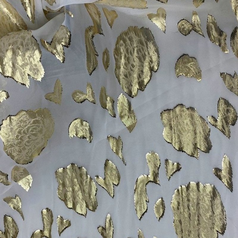 Customized Viscose Silk Velvet Fabric Chiffon Fabric 70D Gold Metallic Yarn Design 100% Polyester Fabric Jacquard Flower Woven