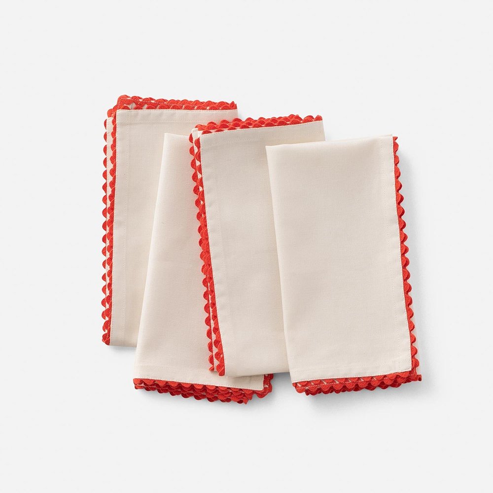 Scallop Trim Linen Napkin set Luxury eco friendly Custom size Organic Flax Table Linens Placemat Handmade embroidered LOGO