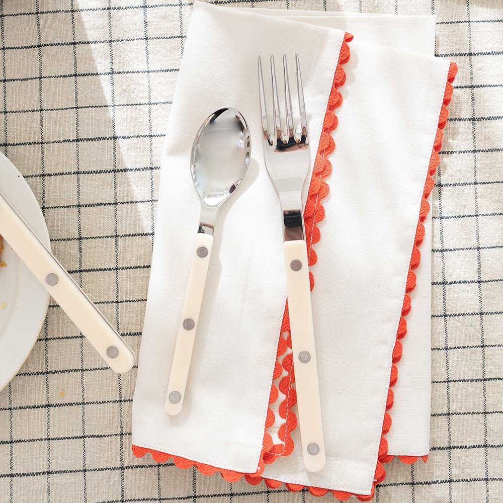 Scallop Trim Linen Napkin set Luxury eco friendly Custom size Organic Flax Table Linens Placemat Handmade embroidered LOGO