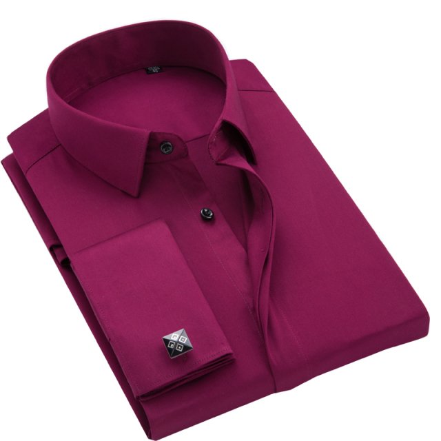 French Cuff Dress Shirt Covered Button Bamboo Fiber Non Iron Wedding Shirt Party Tuxedo Luxury Man Shirt