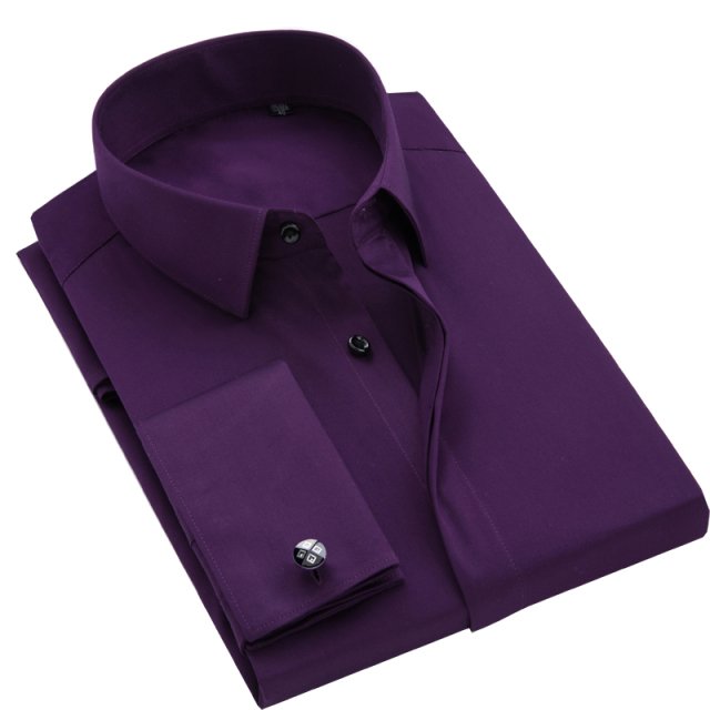 French Cuff Dress Shirt Covered Button Bamboo Fiber Non Iron Wedding Shirt Party Tuxedo Luxury Man Shirt
