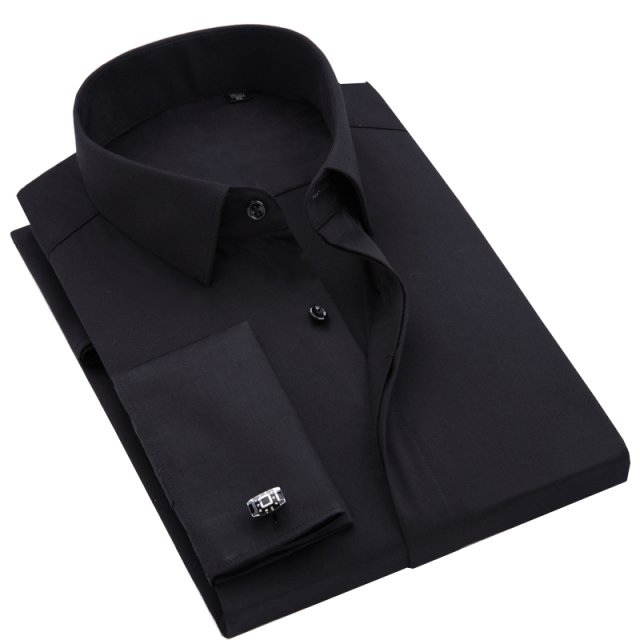 French Cuff Dress Shirt Covered Button Bamboo Fiber Non Iron Wedding Shirt Party Tuxedo Luxury Man Shirt