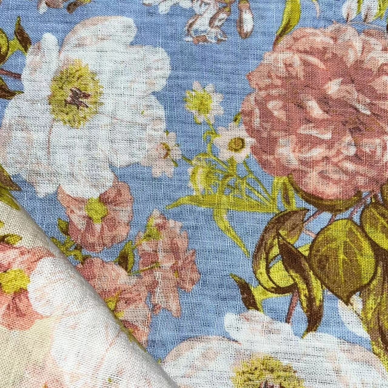 Wholesale organic custom 100% pure linen vintage floral palm printed fabric for dress clothing
