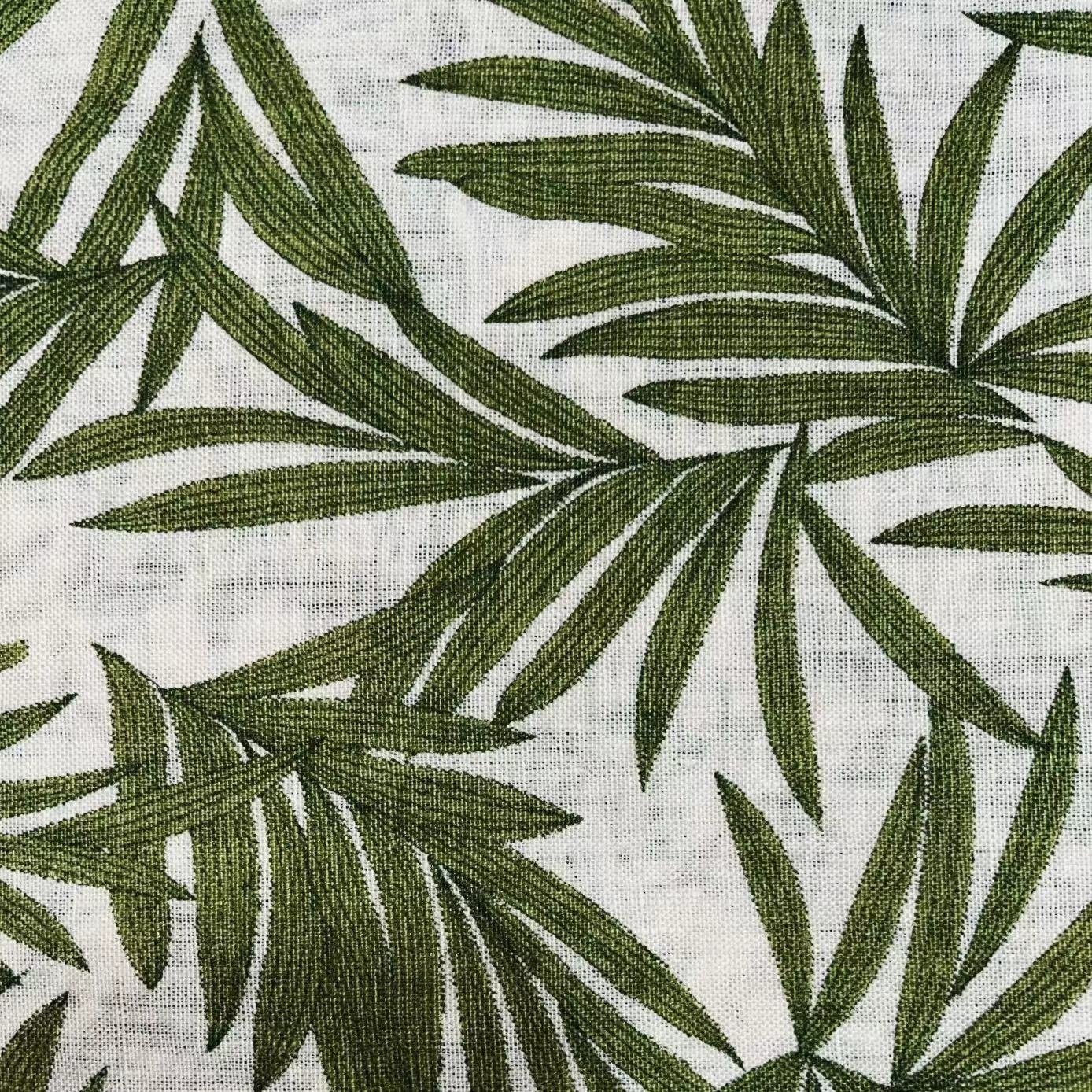 Wholesale organic custom 100% pure linen vintage floral palm printed fabric for dress clothing