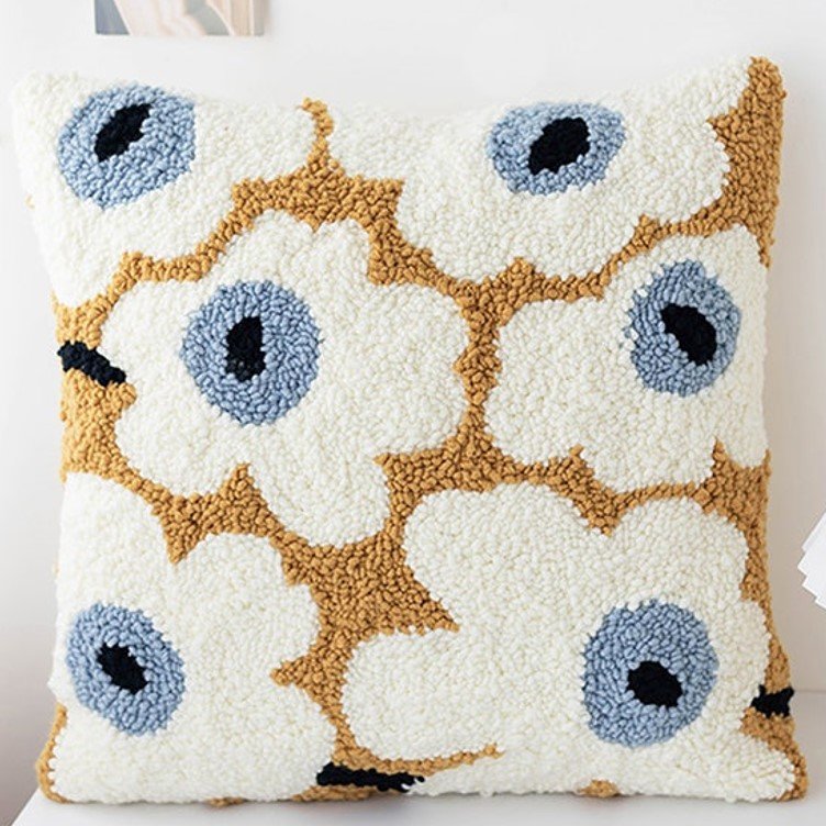 Floral Design 100% Cotton Hand Tufted Pillow Cushion Cover Punch Needle Technique Soft Texture Trendy Low Price Living Room