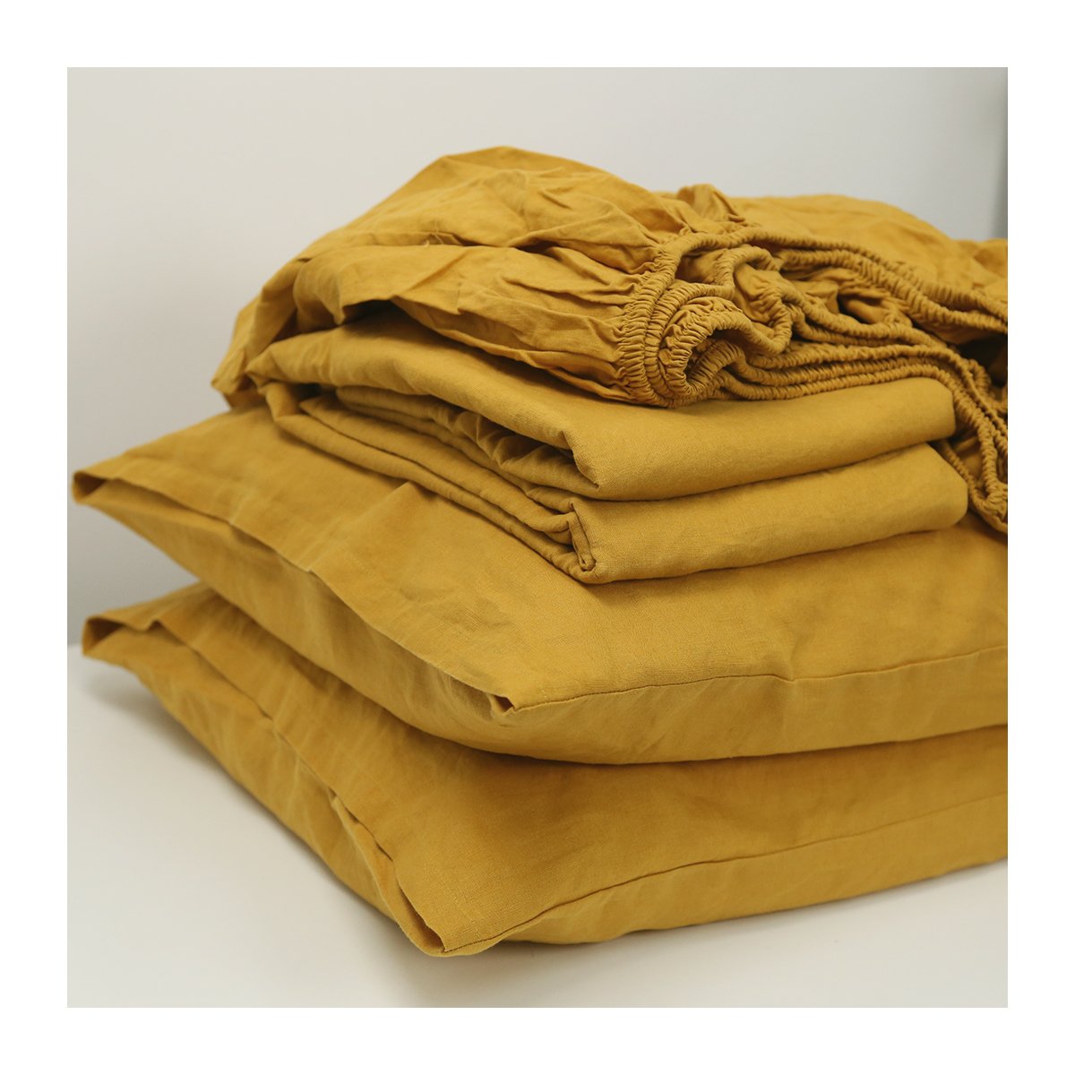 Wholesale Saffron color Pure Linen 100% French Flax Linen stone washed bedding Customized cotton linen fabric duvet cover Set