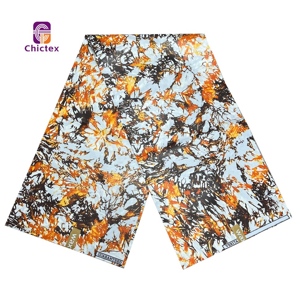 High Quality African Wax Cloth 110gsm Veritable Polyester Stretch Satin Fabric Printed Fabric Wax
