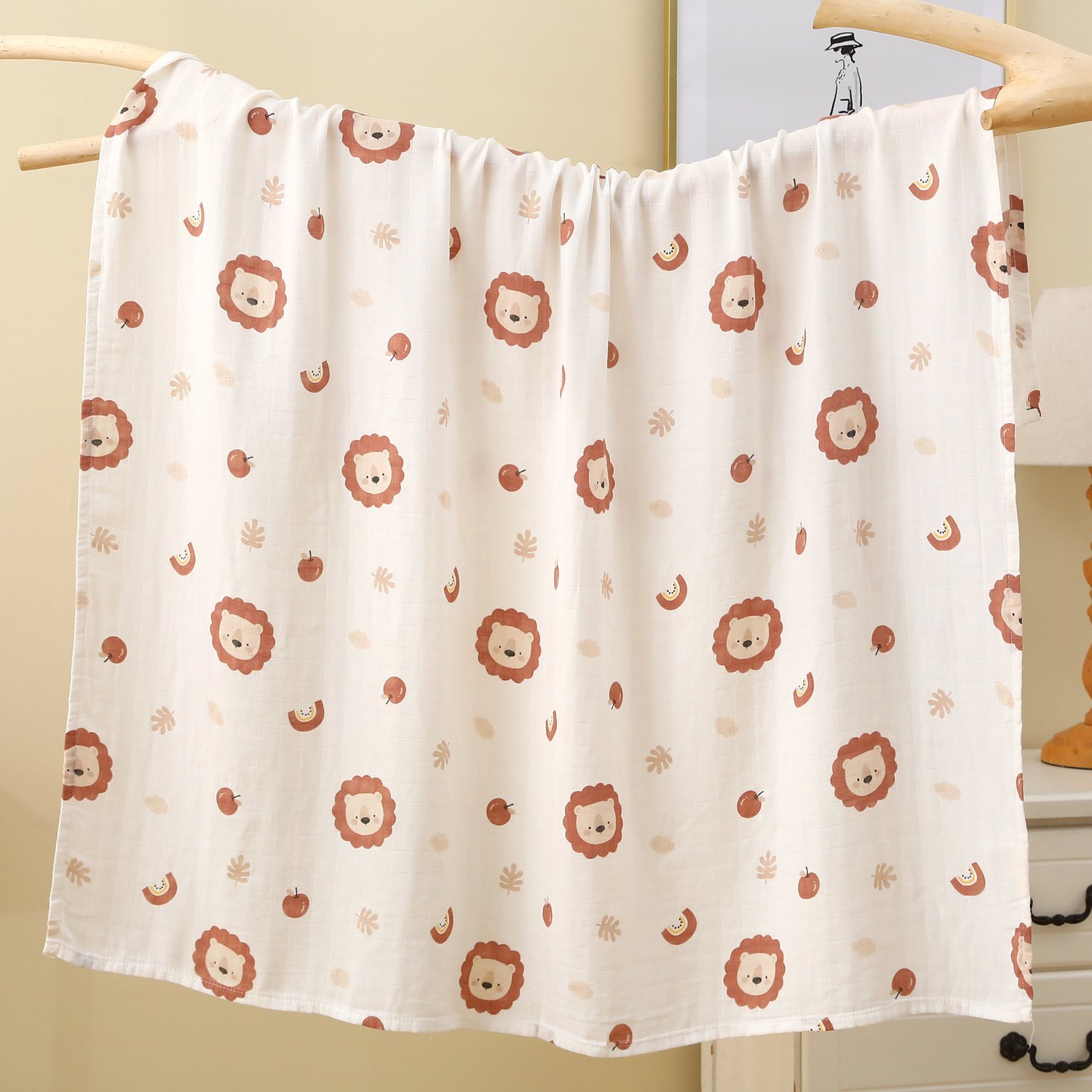 Hot Selling 2-Layer Bamboo Fiber+Cotton Baby Blanket Comfortable Cartoon Design Organic Fabric Wrap Soft Muslin Swaddle Print