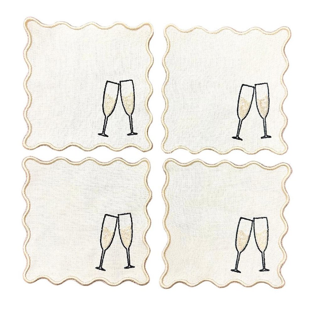 Custom Pattern Cotton Linen cocktail napkins Embroidered Monogram Pattern Table Cloth Linen wine mat for Hotel French Handmade