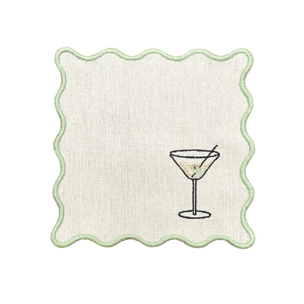 Custom Pattern Cotton Linen cocktail napkins Embroidered Monogram Pattern Table Cloth Linen wine mat for Hotel French Handmade