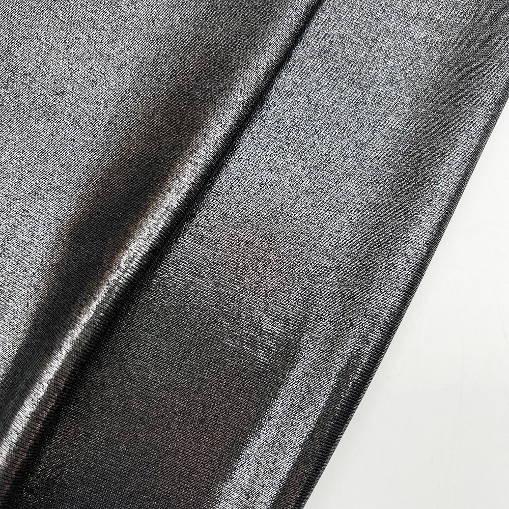 Eco-friendly Custom hologram high shine lame glitter metallic foil polyester printing four way stretch silver foil jersey fabric