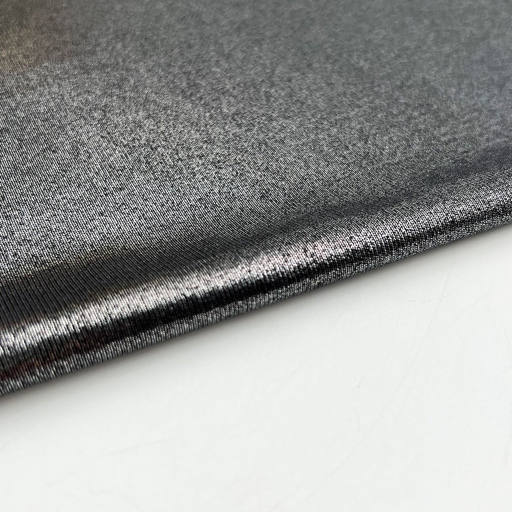 Eco-friendly Custom hologram high shine lame glitter metallic foil polyester printing four way stretch silver foil jersey fabric