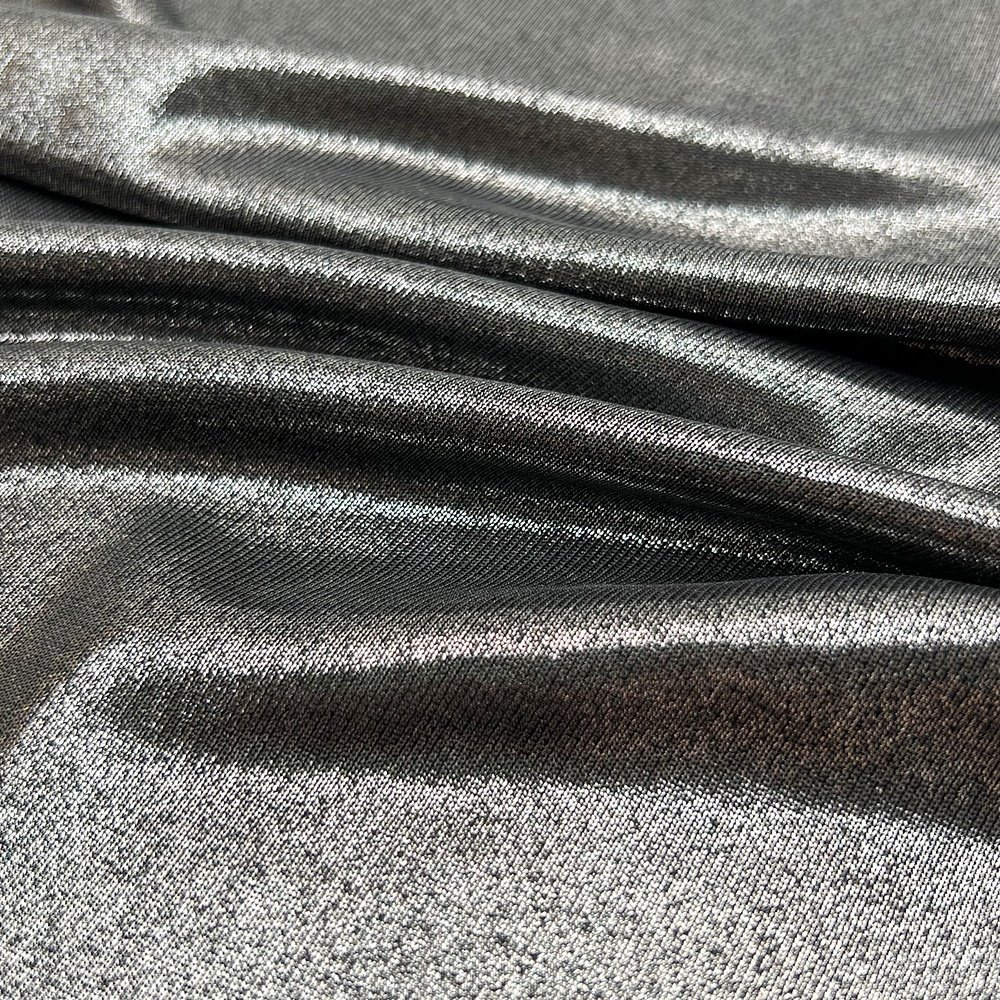 Eco-friendly Custom hologram high shine lame glitter metallic foil polyester printing four way stretch silver foil jersey fabric