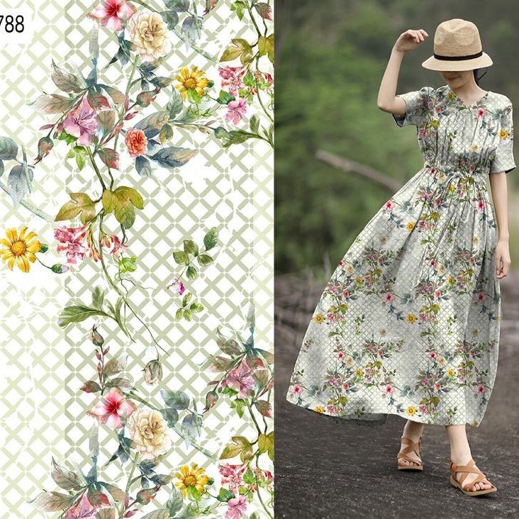 Top Seller and Premium Grade Textile of Linen Digital Print Collection Flower Design for Garment Industry and Cutting Cloths