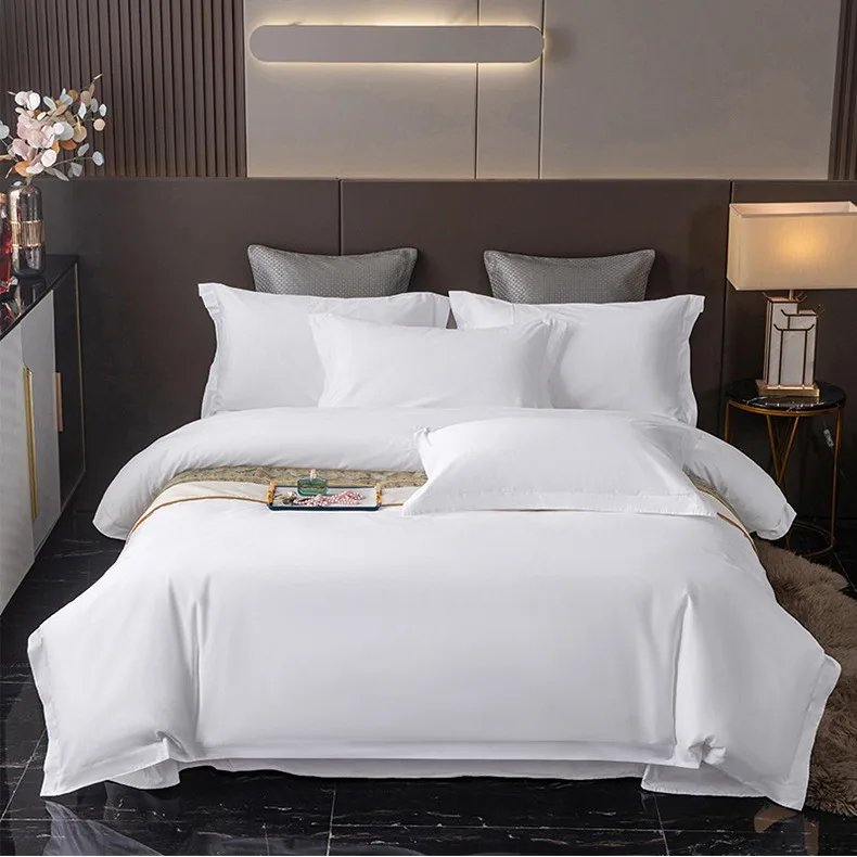 Hotel 4-piece set of homestay bedding 60 count cotton white satin duvet covers bed sheets hotel linen