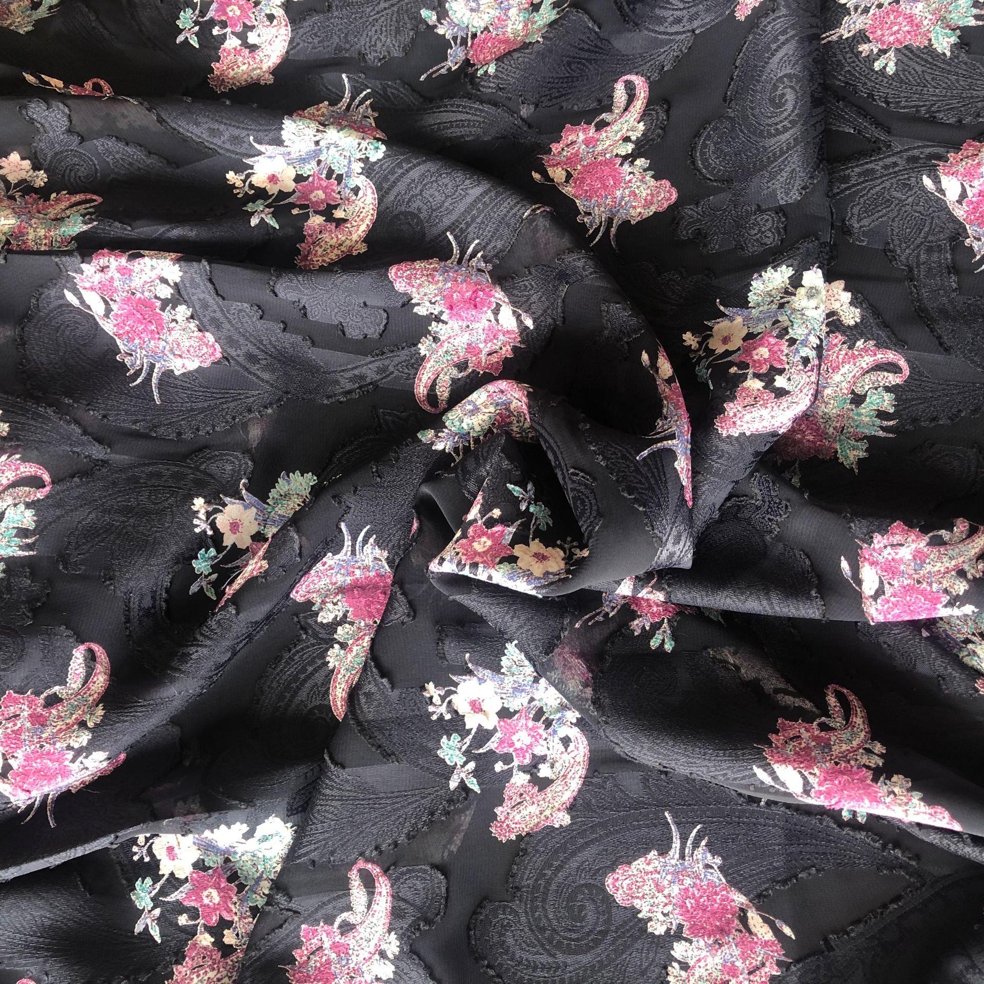 100% Jacquard Polyester Digital Printed Chiffon Shirt Dress Clothing Fabric Brocade Jacquard Woven EN Rohs Printed Saree 100GSM