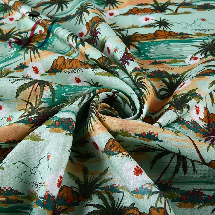 High quality digital printed no MOQ 100% linen fabric for women dress