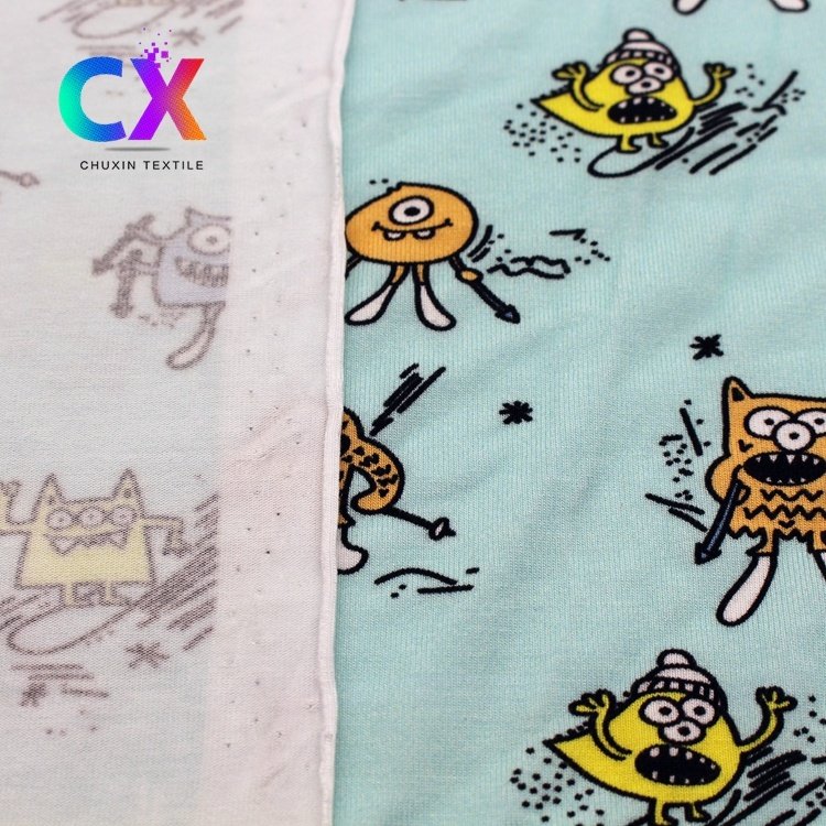 Creative design breathable weft knitted jersey custom little monsters kids cartoon characters bamboo fabrics for clothes