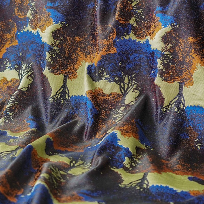 Oil painting feeling towering trees rich forest dress jacquard fabric Vintage fashion decorative fabric