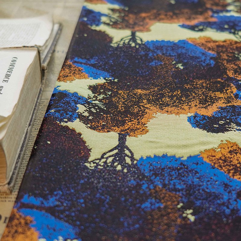 Oil painting feeling towering trees rich forest dress jacquard fabric Vintage fashion decorative fabric