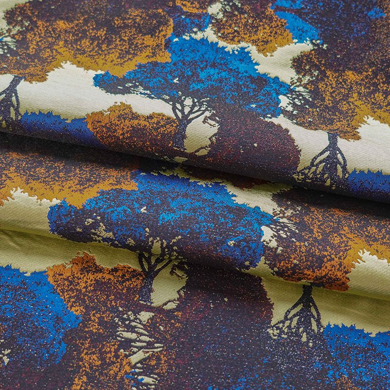 Oil painting feeling towering trees rich forest dress jacquard fabric Vintage fashion decorative fabric