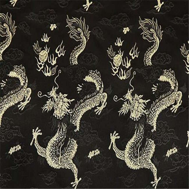 Chinese Pattern Polyester Brocade Fabric Jacquard Dragon Design Black Gold for Cheongsam