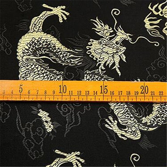 Chinese Pattern Polyester Brocade Fabric Jacquard Dragon Design Black Gold for Cheongsam