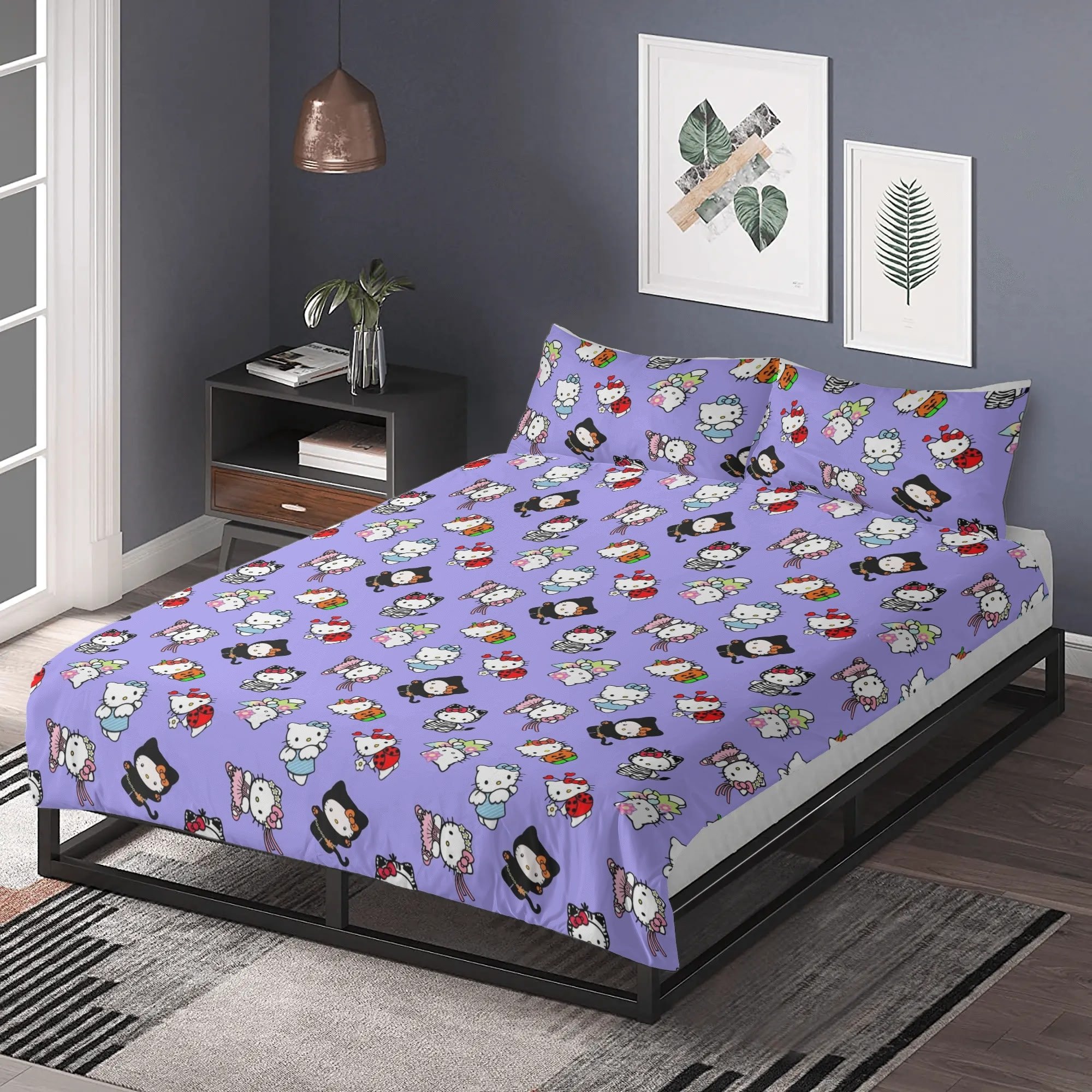 custom 3D Printed Cartoon halloween kitty characters Children Bed Sheet Duvet Cover kids Bedding Set with 2Pillowcase