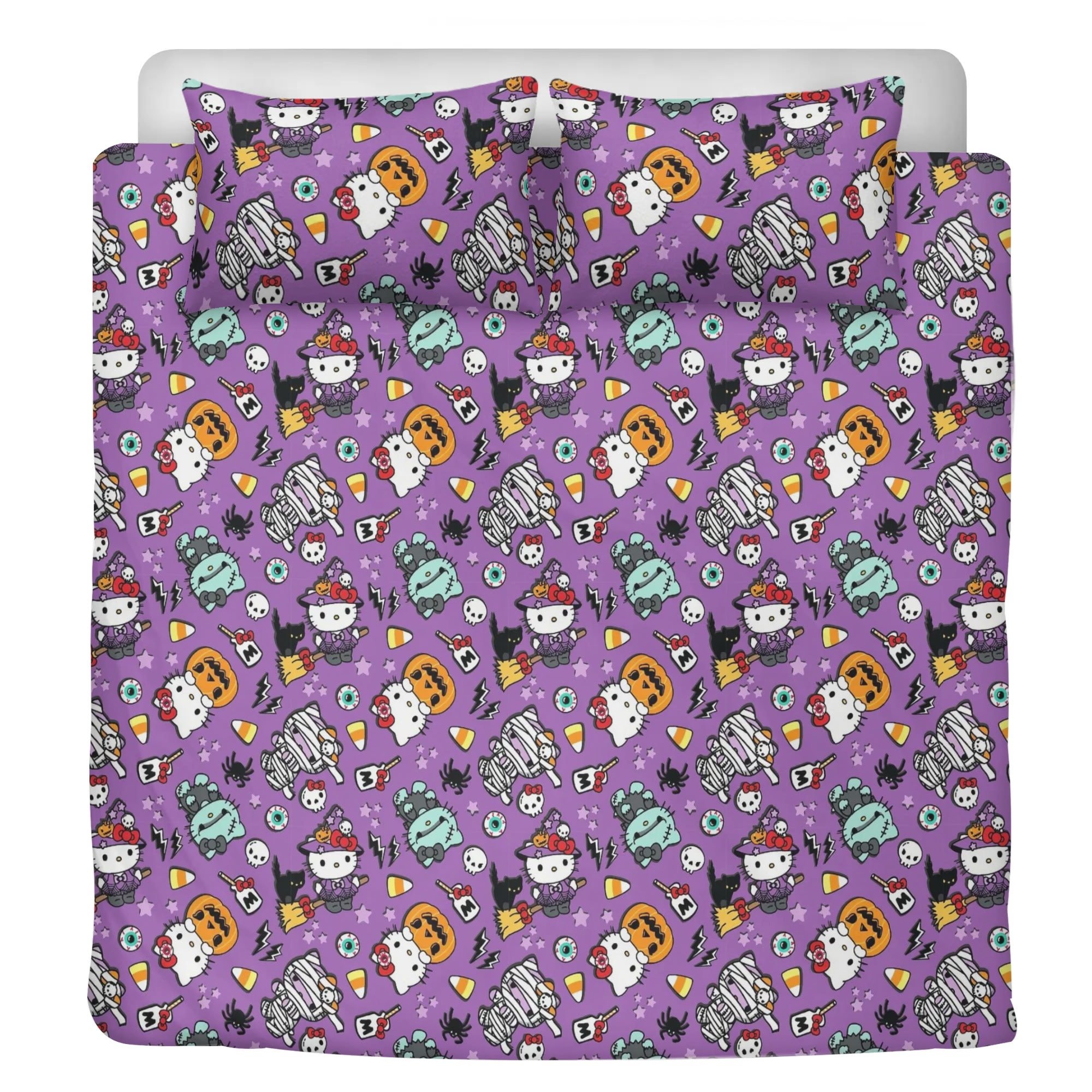 custom 3D Printed Cartoon halloween kitty characters Children Bed Sheet Duvet Cover kids Bedding Set with 2Pillowcase