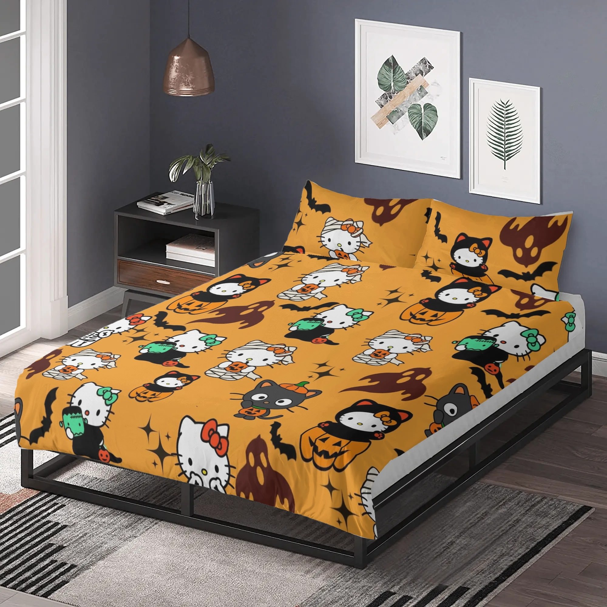 custom 3D Printed Cartoon halloween kitty characters Children Bed Sheet Duvet Cover kids Bedding Set with 2Pillowcase