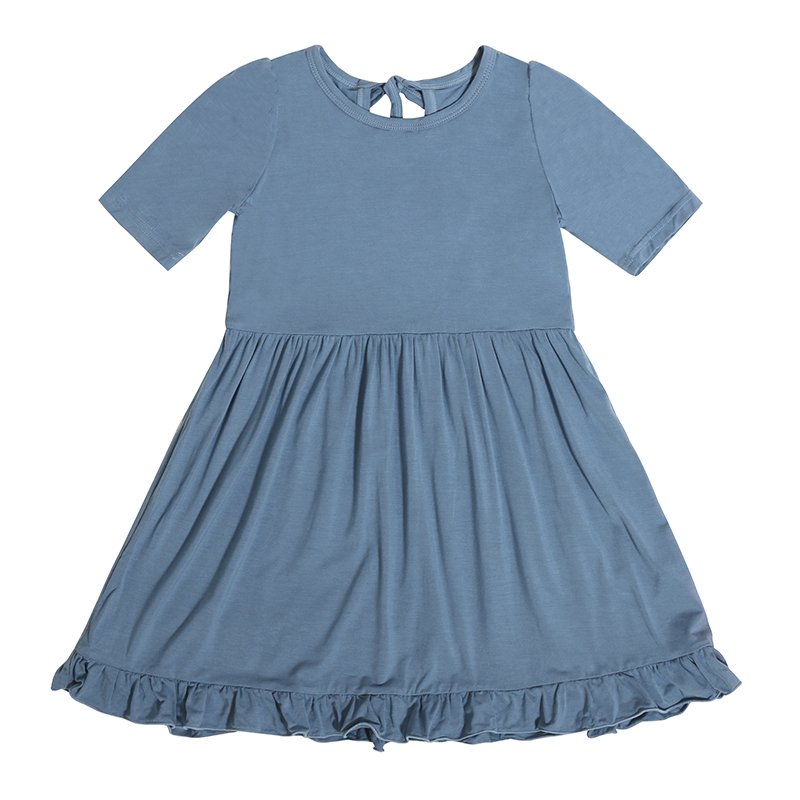 Trending Hot Products Short Sleeve Kids Clothing Solid Color Strap Lace Design Girl Dress Bamboo Fiber A-line children skirt