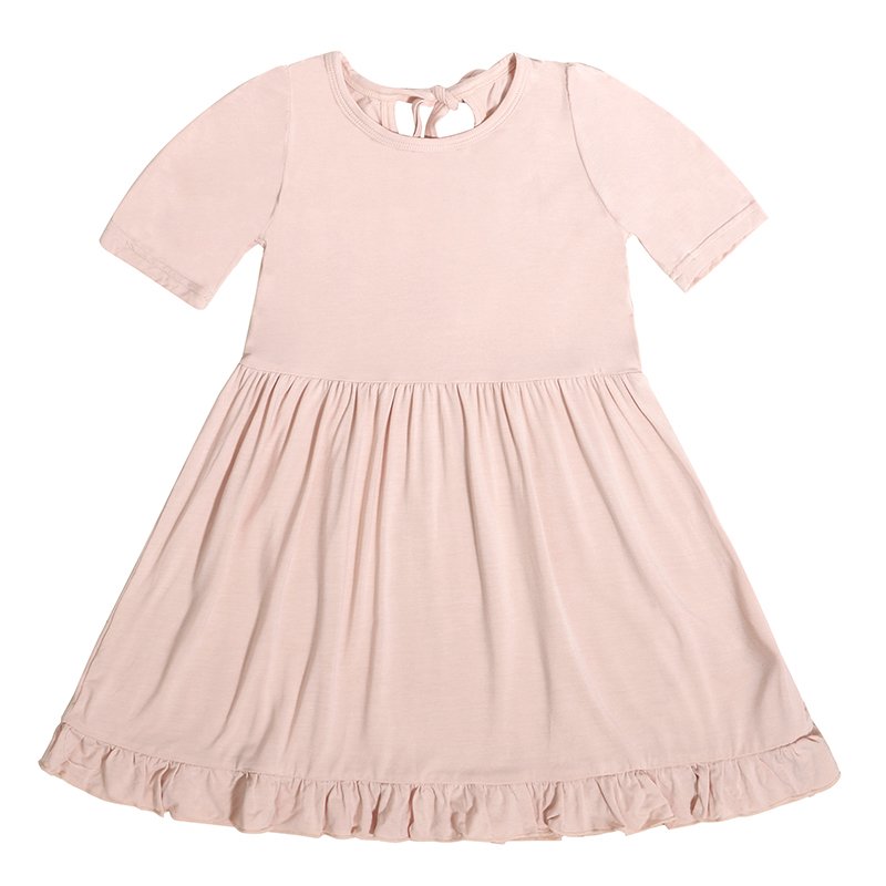Trending Hot Products Short Sleeve Kids Clothing Solid Color Strap Lace Design Girl Dress Bamboo Fiber A-line children skirt