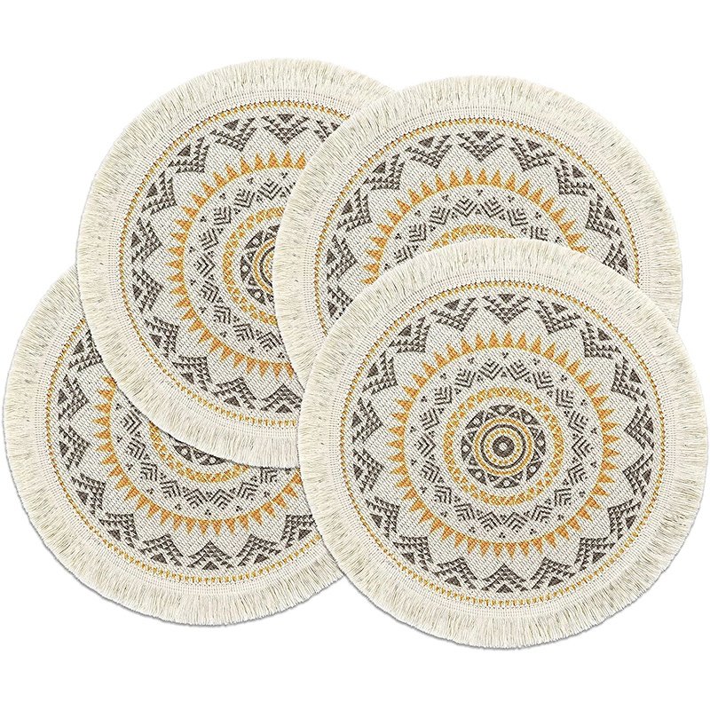 Cotton Green Placemats Printed Placemats Designs Round Gold Placemats Brown Decorative Wedding Banquet Dining Chair Covers MY;14