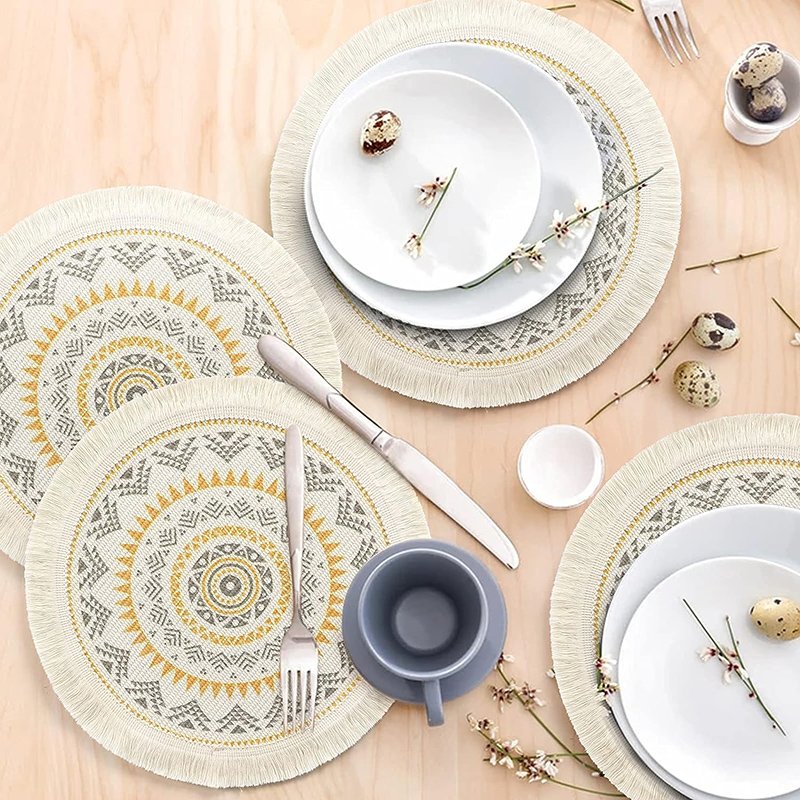 Cotton Green Placemats Printed Placemats Designs Round Gold Placemats Brown Decorative Wedding Banquet Dining Chair Covers MY;14
