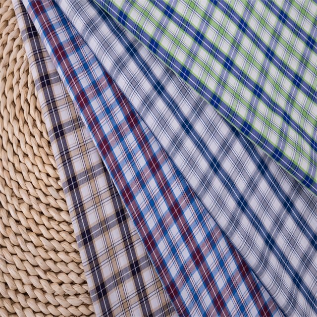 ready goods eco woven plaid 50% bamboo 50% polyester blend shirting fabric in summer