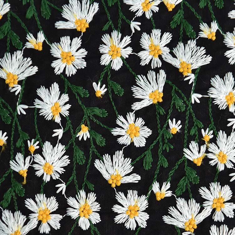 Width 120 cm Colorful handmade daisy plant flowers plain embroidery fabric Cotton Linen Rayon Fabric for cheongsam dress bag