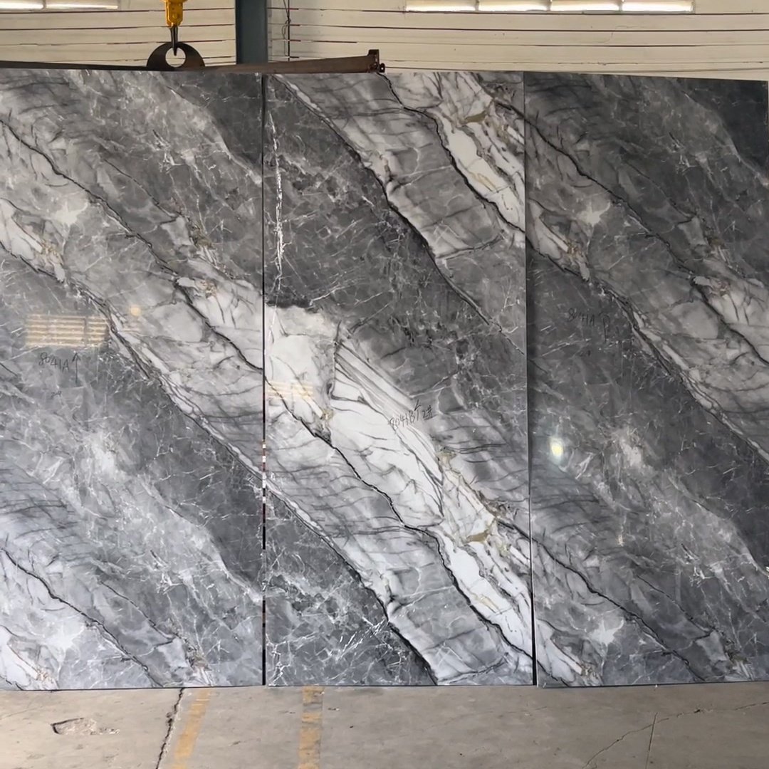 9mm High Gloss Bamboo Fiber Marble Look Wallboard Easy Installing Background Wall Sheet PVC Laminated WPC Integrated Panels