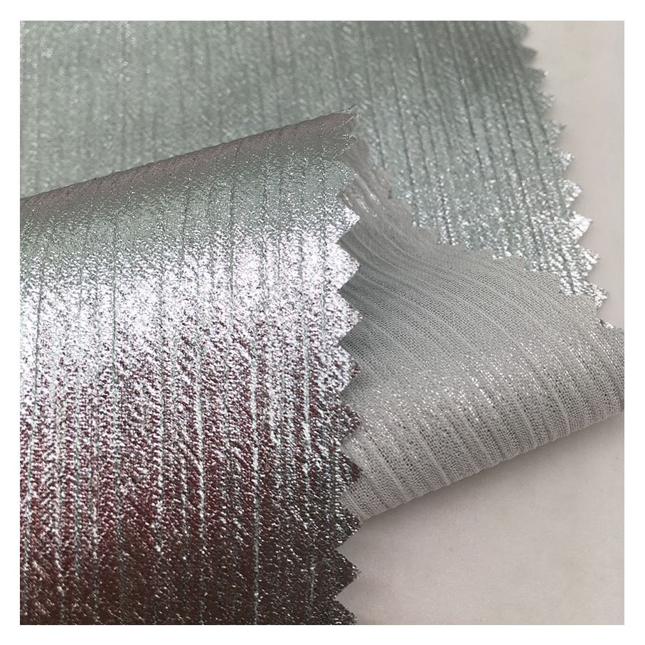 100% polyester silver hot stamping glitter crepe chiffon fabric for women's clothes